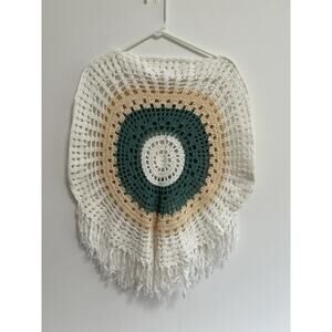 Crochet Poncho Fringe‎ Boho Festival Handmade Womens Small 70's Hippie Cape
